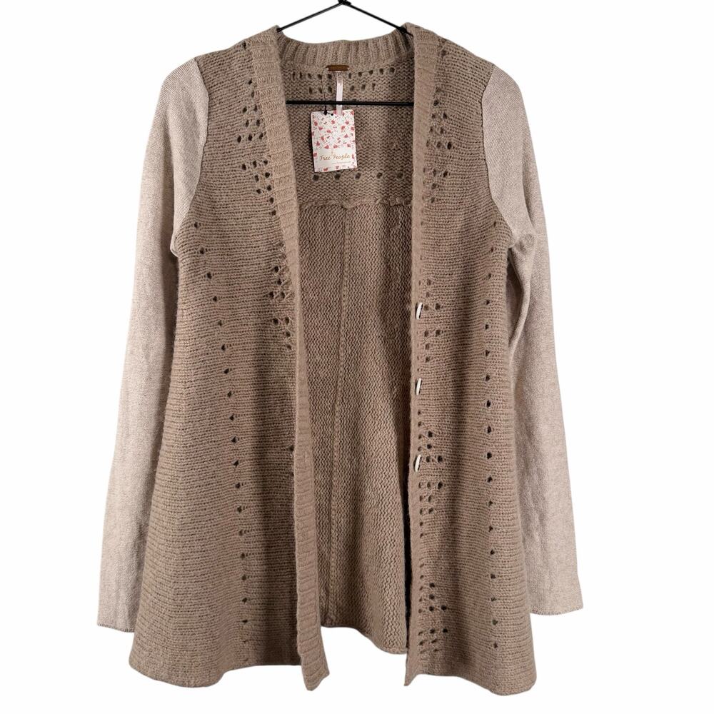 NWT Free People Womens Wool Pinwheel Cardigan Sweater Dark Oatmeal Size XS - Picture 2 of 7